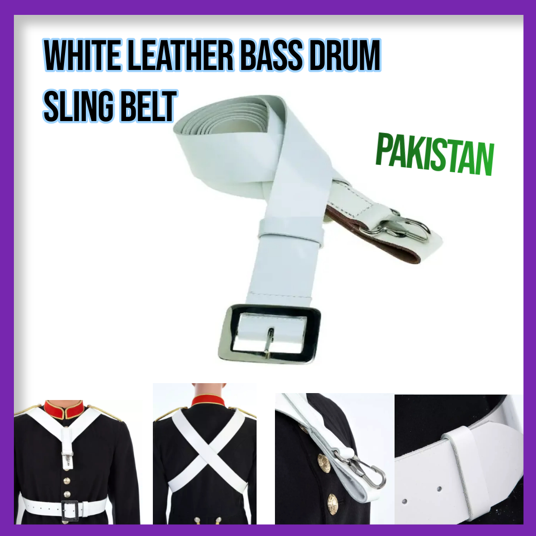 White Genuine Leather Bass Drum  Sling Belt - Pakistan